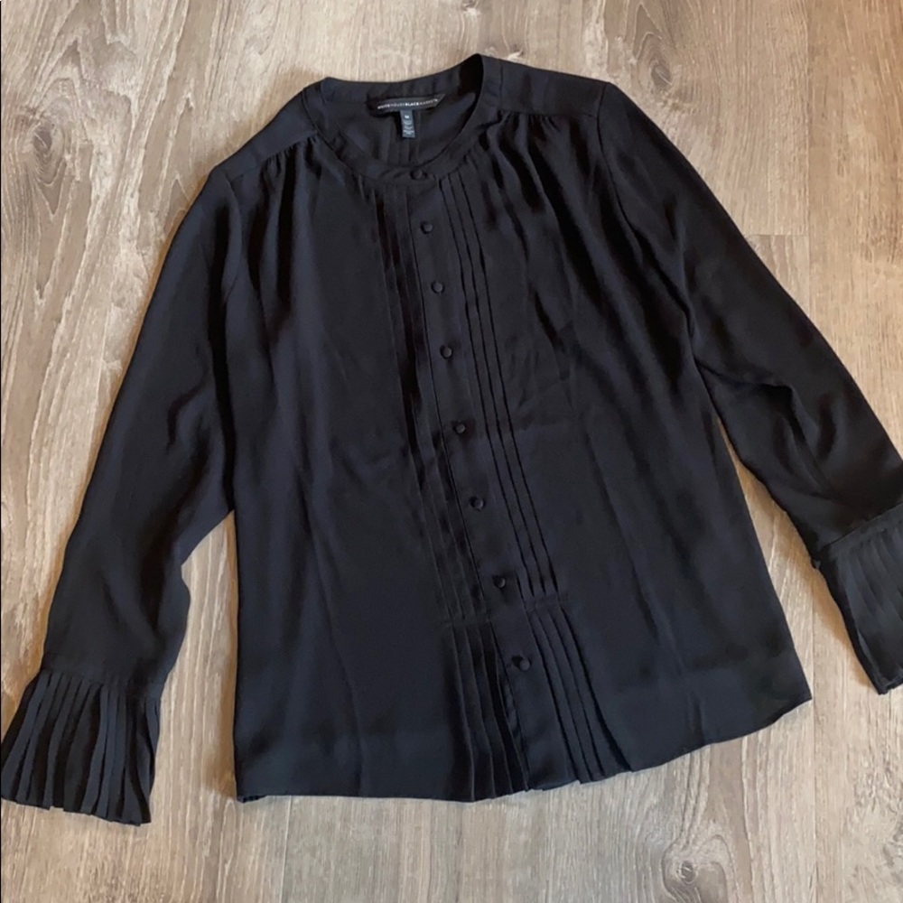 White House Black Market Black Pintuck Button-Front Blouse